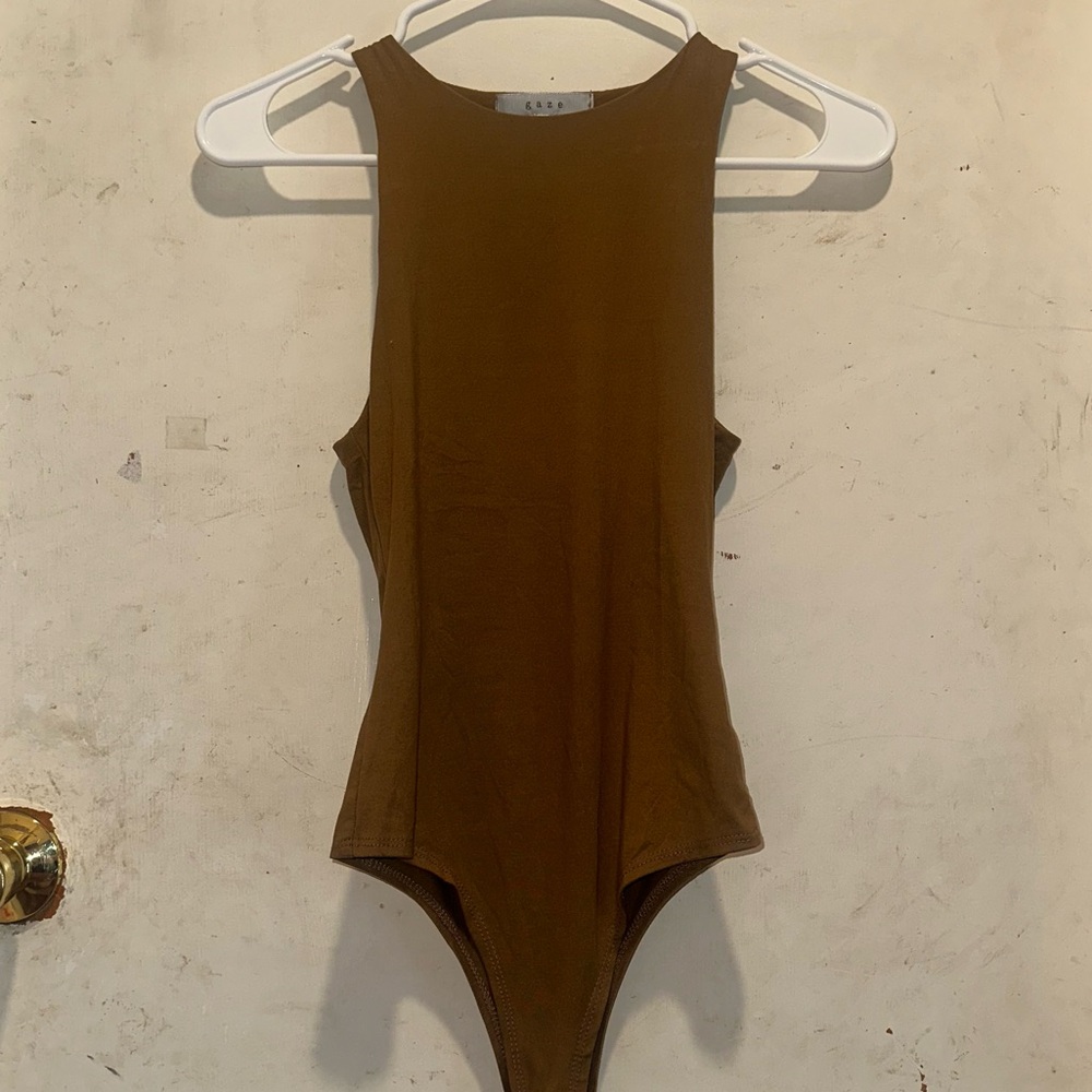 Gaze High Neck Brown Sleeveless Bodysuit